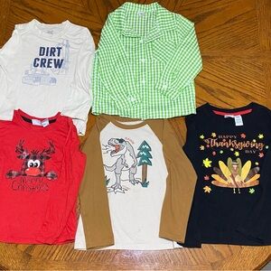 Boys long sleeve graphics shirts and a button down bundle.